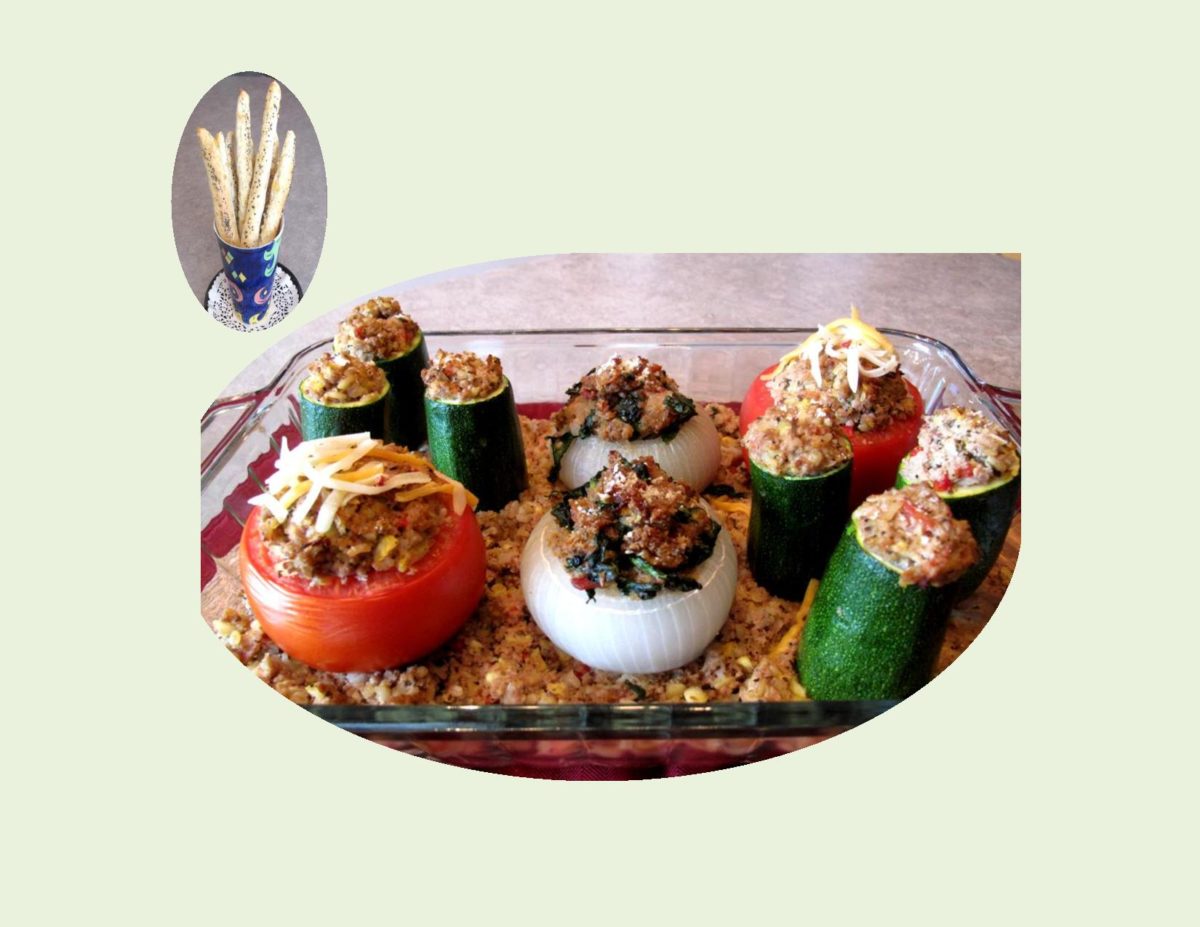 Stuffed Summer Vegetables                                                                                           with Herb / Cheese Bread Sticks