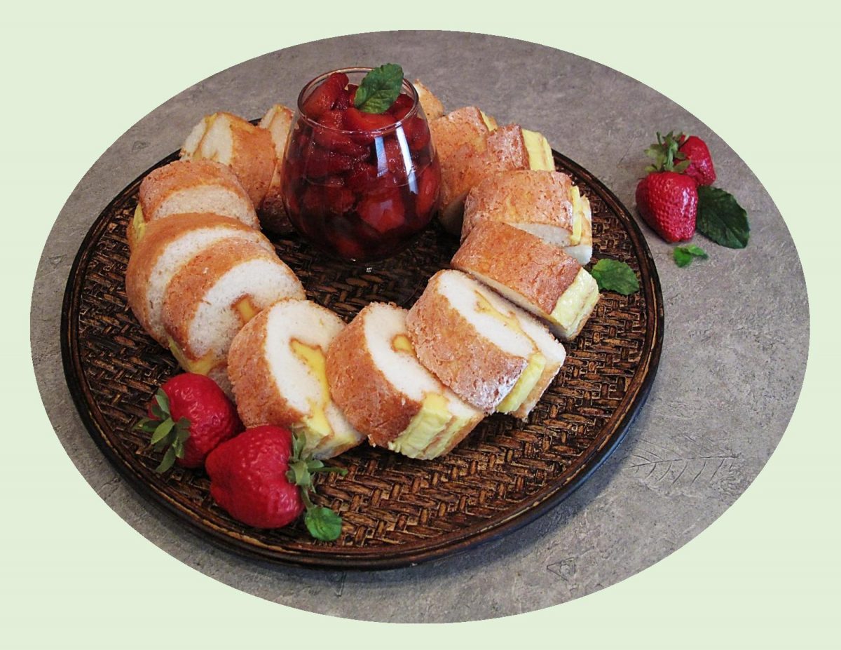 Angel Cake Roll w/ Lemon Cream & Balsamic Strawberries