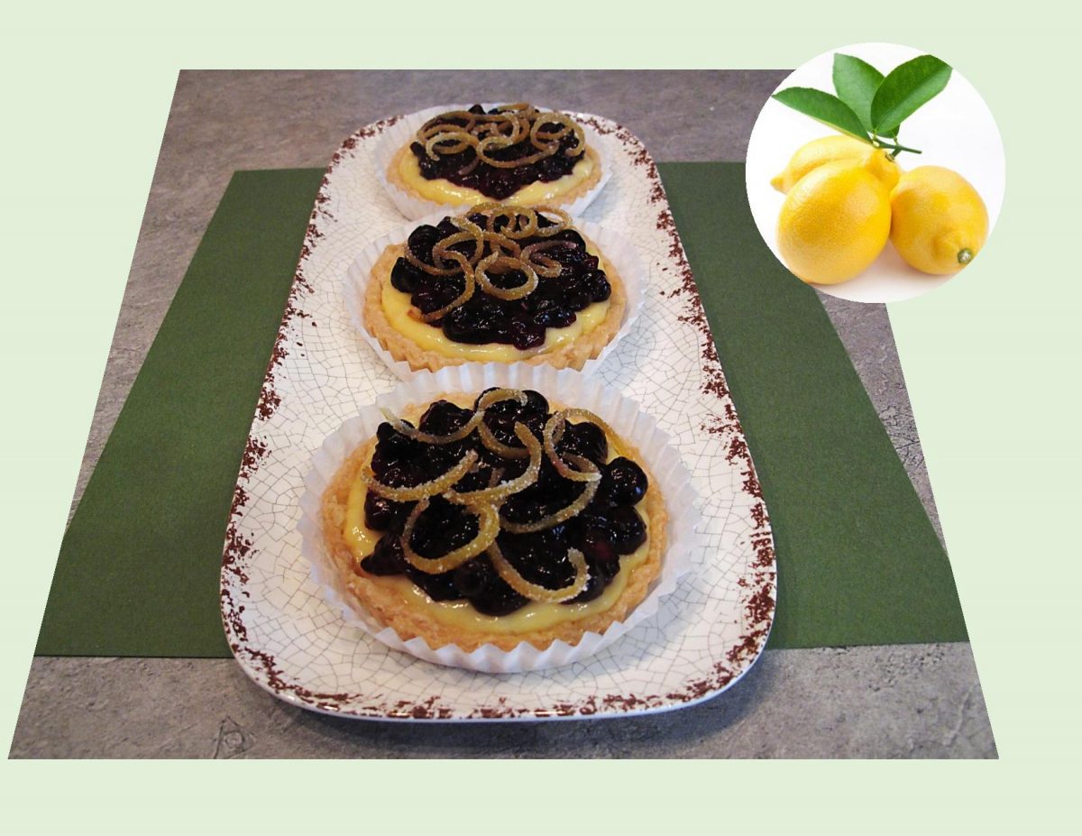 Blueberry Custard Tarts w/ Candied Lemon Curls